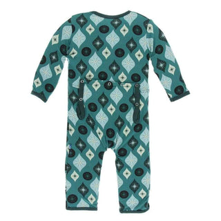 Holiday Print Bamboo Coverall with Zipper - Cedar Vintage Ornaments Baby & Toddler Sleepwear