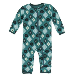 Holiday Print Bamboo Coverall with Zipper - Cedar Vintage Ornaments Baby & Toddler Sleepwear