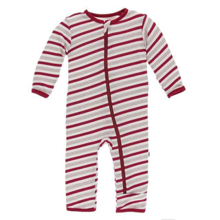 Holiday Print Bamboo Coverall with Zipper - Rose Gold Candy Cane Stripe Baby & Toddler Sleepwear