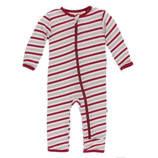 Holiday Print Bamboo Coverall with Zipper - Rose Gold Candy Cane Stripe Baby & Toddler Sleepwear