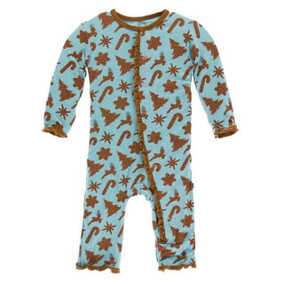 Holiday Print Bamboo Muffin Ruffle Coverall with Snaps - Christmas Cookies Baby & Toddler Sleepwear