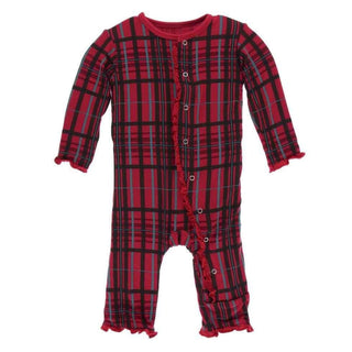 Holiday Print Bamboo Muffin Ruffle Coverall with Snaps - Christmas Plaid Baby & Toddler Sleepwear