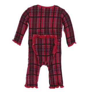 Holiday Print Bamboo Muffin Ruffle Coverall with Snaps - Christmas Plaid Baby & Toddler Sleepwear