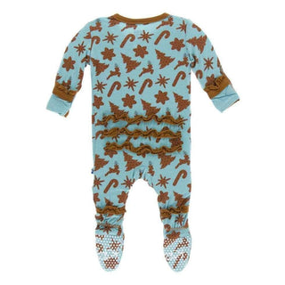 Holiday Print Bamboo Muffin Ruffle Footie with Snaps - Christmas Cookies Baby & Toddler Sleepwear