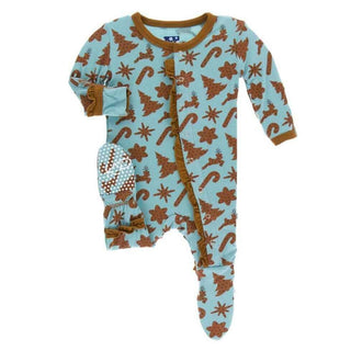 Holiday Print Bamboo Muffin Ruffle Footie with Snaps - Christmas Cookies Baby & Toddler Sleepwear