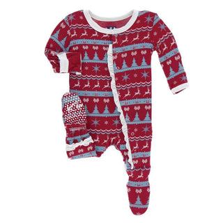 Holiday Print Bamboo Muffin Ruffle Footie with Snaps - Nordic Print Baby & Toddler Sleepwear
