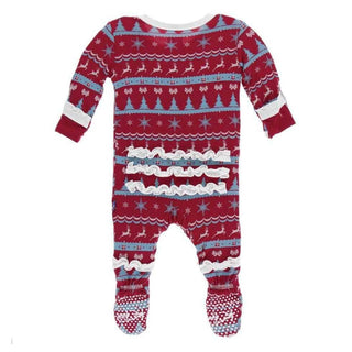Holiday Print Bamboo Muffin Ruffle Footie with Snaps - Nordic Print Baby & Toddler Sleepwear
