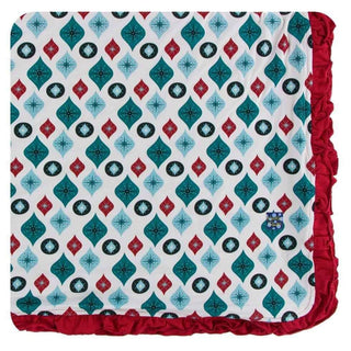 Holiday Bamboo Ruffle Toddler Blanket - Natural Vintage Ornaments, One Size Swaddling & Receiving Blankets