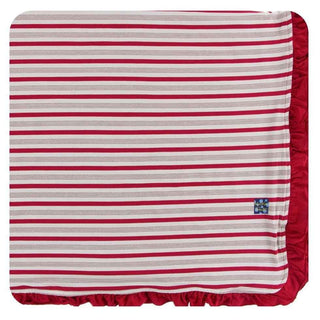 Holiday Bamboo Ruffle Toddler Blanket - Rose Gold Candy Cane Stripe, One Size Swaddling & Receiving Blankets