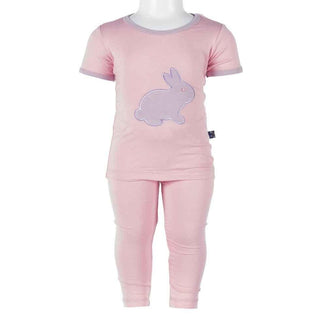 Girl's Holiday Bamboo Short Sleeve Applique Pajama Set, Lotus Bunny Baby & Toddler Sleepwear