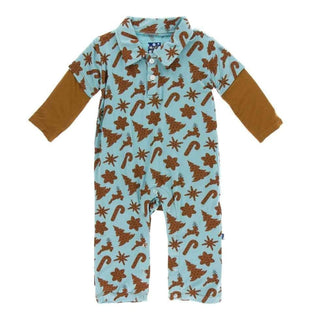Holiday Bamboo Long Sleeve Double Layer Polo Romper - Christmas Cookies Baby One-Pieces