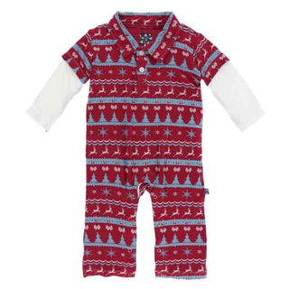 Holiday Bamboo Long Sleeve Double Layer Polo Romper - Nordic Print Baby One-Pieces