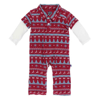 Holiday Bamboo Long Sleeve Double Layer Polo Romper - Nordic Print Baby One-Pieces