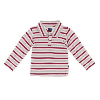 Holiday Bamboo Long Sleeve Polo Shirt, Rose Gold Candy Cane Stripe Baby & Toddler Tops