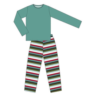 KicKee Men's Print Bamboo Long Sleeve Pajama Set - Christmas Multi Stripe Pajamas