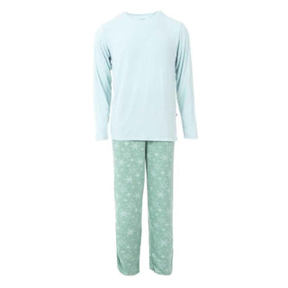 KicKee Men's Print Bamboo Long Sleeve Pajama Set - Shore Snowflakes Pajamas