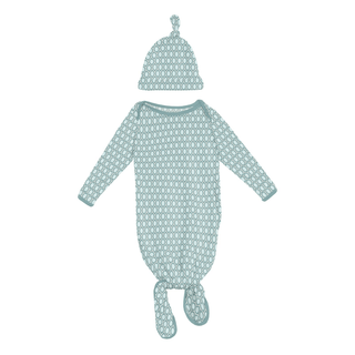 Bamboo Knotted Layette Gown & Hat Set - Jade Wavy Lattice KicKee Pants Size: Preemie-Newborn