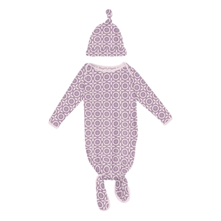 Bamboo Knotted Layette Gown & Hat Set - Lavender Flower Lattice KicKee Pants Size: Preemie-Newborn
