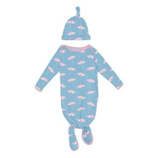 Bamboo Knotted Layette Gown & Hat Set - Seaside Blue Beach Umbrellas KicKee Pants Size: One Size