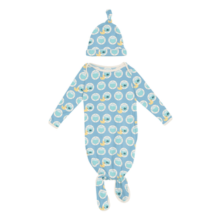 Bamboo Knotted Layette Gown & Hat Set - Seaside Blue Porthole Rubber DuckyKicKee PantsSize: One Size