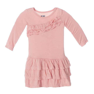 Solid Bamboo Long Sleeve Diagonal Ruffle Banner Dress, Blush Baby & Toddler Dresses