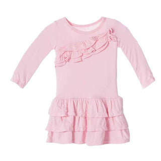 Solid Bamboo Long Sleeve Diagonal Ruffle Banner Dress, Lotus Baby & Toddler Dresses
