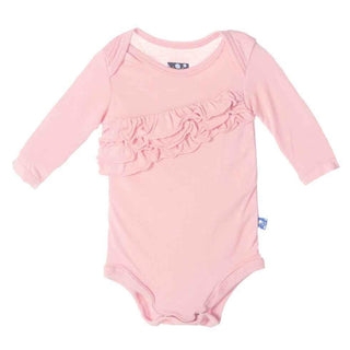 Solid Bamboo Long Sleeve Diagonal Ruffle One-Piece, Lotus Baby One-Pieces