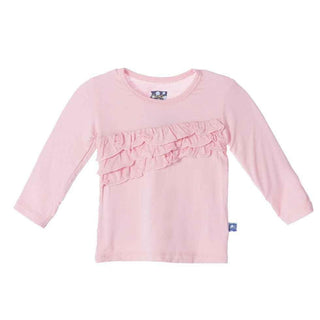 Solid Bamboo Long Sleeve Diagonal Ruffle Tee, Lotus Baby & Toddler Tops