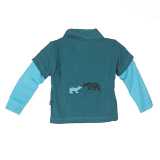 Bamboo Long Sleeve Double Layer Applique Polo Shirt, Cedar Brown Bear Baby & Toddler Tops