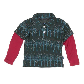 Bamboo Long Sleeve Double Layer Polo Shirt, Pine Frosted Birch Baby & Toddler Tops