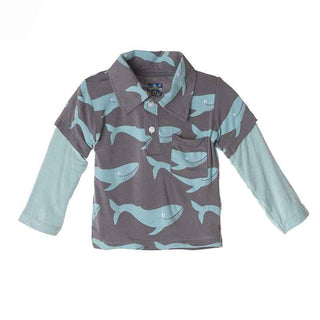 Bamboo Long Sleeve Double Layer Polo Shirt, Rain WhaleKicKee PantsSize: 6-12 Months