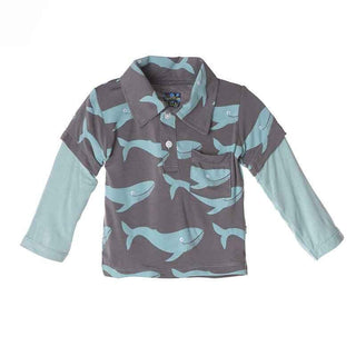 Bamboo Long Sleeve Double Layer Polo Shirt, Rain WhaleKicKee PantsSize: 6-12 Months