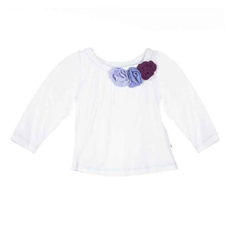 Solid Bamboo Long Sleeve Flower Tee, Natural with Lilac Baby & Toddler Tops