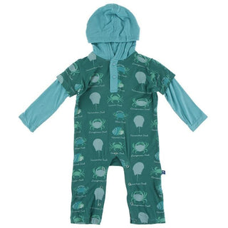 Bamboo Long Sleeve Hoodie Romper - Cedar Crab Types Baby One-Pieces