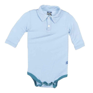 Solid Bamboo Long Sleeve Polo One-Piece, Pond with Bay Baby One-Pieces