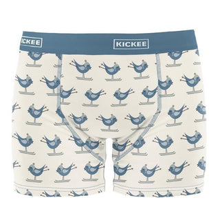 Men's Print Bamboo Boxer Brief - Natural Ski Birds Underwear