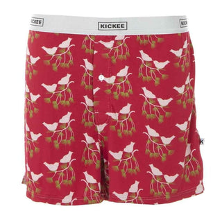 Men's Print Bamboo Boxer Short - Crimson Kissing Birds Underwear