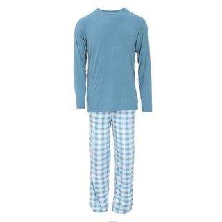 Men's Print Bamboo Long Sleeve Pajama Set - Blue Moon 2020 Holiday Plaid Pajamas