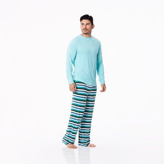 Men's Print Bamboo Long Sleeve Pajama Set - Ice Multi Stripe KicKee Pants Size: S