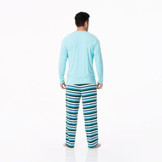 Men's Print Bamboo Long Sleeve Pajama Set - Ice Multi Stripe KicKee Pants Size: S