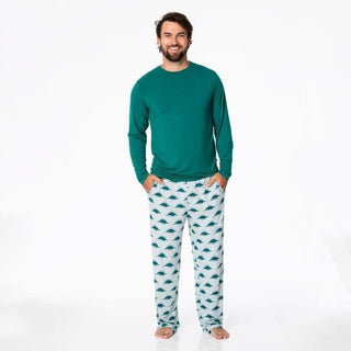 Men's Print Bamboo Long Sleeve Pajama Set - Pearl Blue Menorahsaurus Pajamas