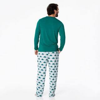 Men's Print Bamboo Long Sleeve Pajama Set - Pearl Blue Menorahsaurus Pajamas