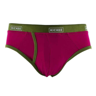 Men's Solid Bamboo Brief Underwear - Rhododendron with Pesto Underwear