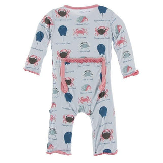 Bamboo Muffin Ruffle Coverall with Zipper - Dew Crab Types KicKee Pants Size: 3-6 Months