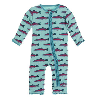 Bamboo Muffin Ruffle Coverall with Zipper - Glass Rainbow Trout Baby & Toddler Sleepwear