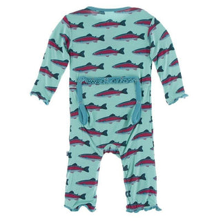 Bamboo Muffin Ruffle Coverall with Zipper - Glass Rainbow Trout Baby & Toddler Sleepwear