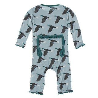 Bamboo Muffin Ruffle Coverall with Zipper - Jade Mallard Duck Baby & Toddler Sleepwear