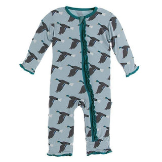 Bamboo Muffin Ruffle Coverall with Zipper - Jade Mallard Duck Baby & Toddler Sleepwear