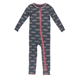 Bamboo Muffin Ruffle Coverall with Zipper - Stone Rainbow Trout Baby & Toddler Sleepwear