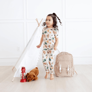 Bamboo Short Sleeve Pajama Set - Latte Camping Animals KicKee Pants Size: 2T